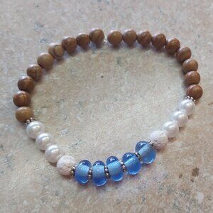 Handmade lampwork glass beads with picture jasper pearl and lava beads for aroma